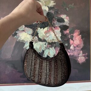 Liz Claiborne vintage brown and gold beaded mini bag
